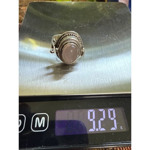 Vintage Silver & Rose Quartz Locket Ring Size 7 - Picture 5 of 7